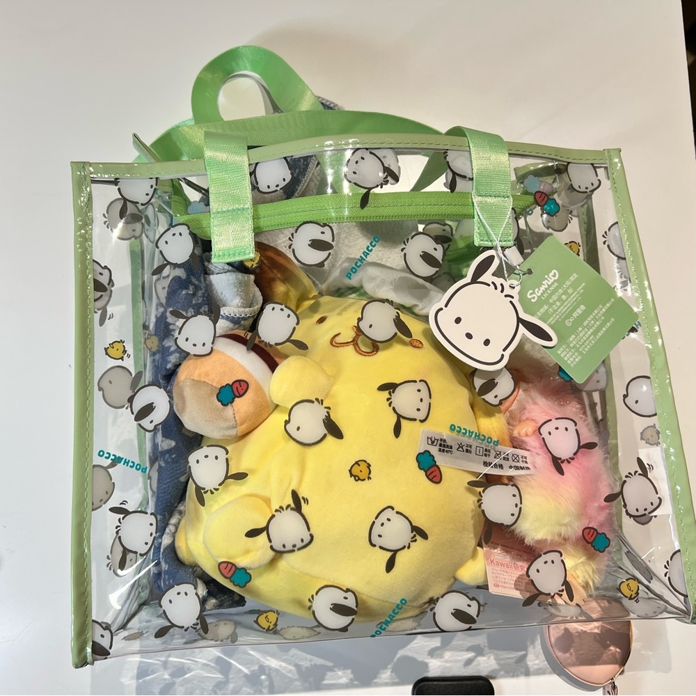 NWTS Rare Pochacco Green and Clear PVC Tote Beach Bag
